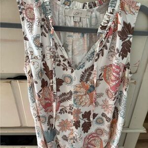 LOFT Orange Brown Ruffled Tank Top